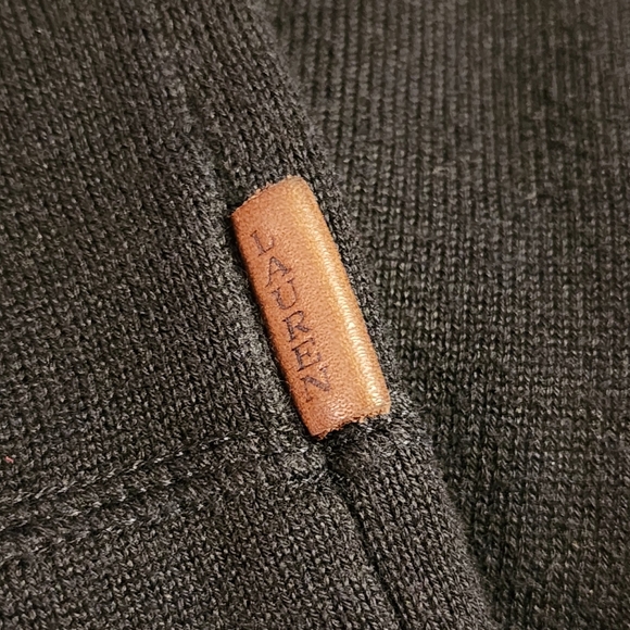 LRL Lauren Ralph Lauren Hoodie Black Brown Leather Trim Full Zip | Size Medium - Picture 6 of 7